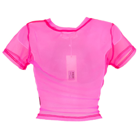 NEW Emma & Sam Crop Top Mesh Neon Pink X-Small - Picture 2 of 4